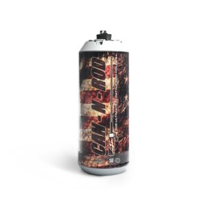 A fire extinguisher with a picture of people on it.