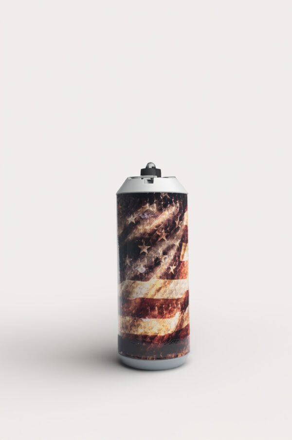 A can of spray paint with an american flag design.