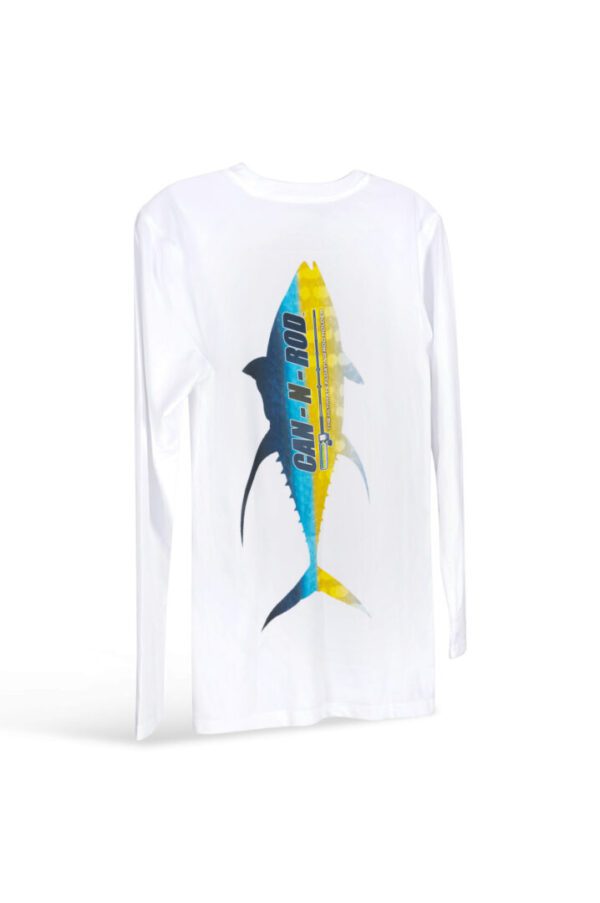 YellowFin Tuna long-sleeve t-shirt with a colorful graphic of a marlin and the text "san diego" positioned vertically along the fish.